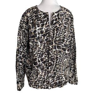 Chicos Womens Blazer Jacket Size 3 Large Brown White Tan Lightweight